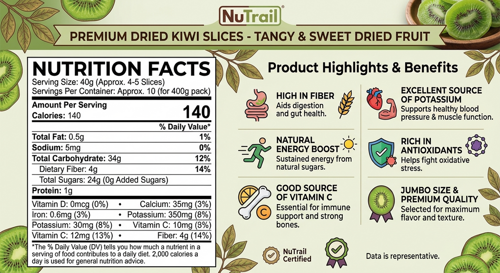 Premium Dried Kiwi Slices | Tangy & Sweet Dried Fruit