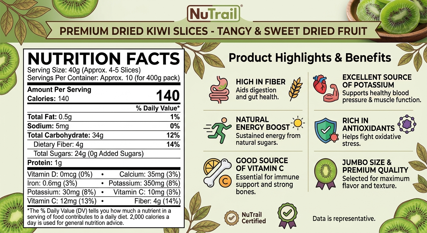 Premium Dried Kiwi Slices | Tangy & Sweet Dried Fruit