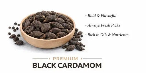 Premium whole Black Cardamom, Bold, smoky aroma & authentic flavor for rich dishes.